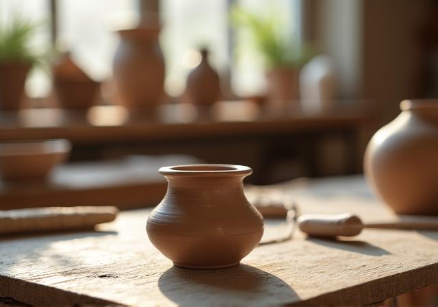 Softly lit ceramic studio workspace representing the creative industry we serve